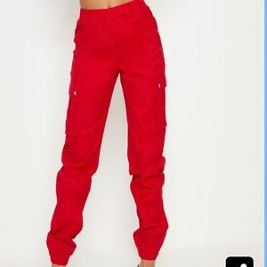 Pretty Little Thing red cargo pants
